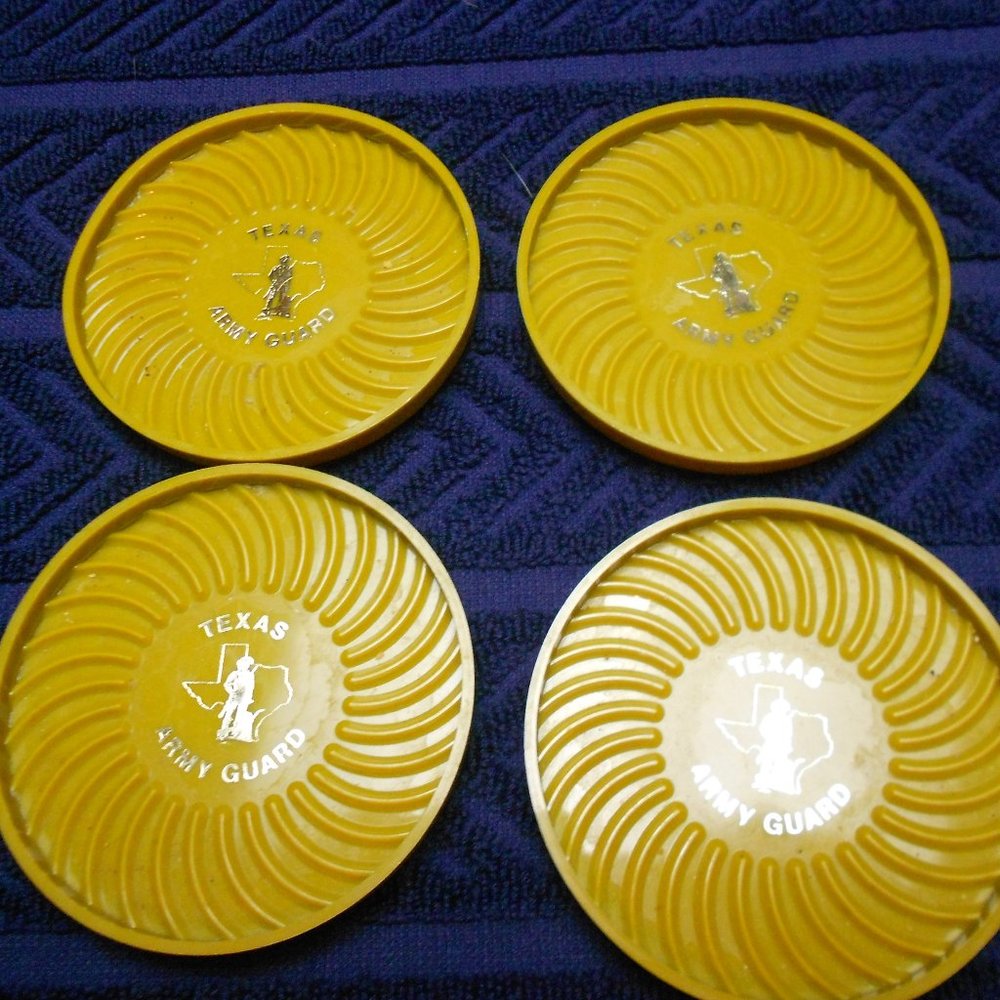 4 vintage Texas Army Guard plastic coasters 1970's? Ritepoint USA